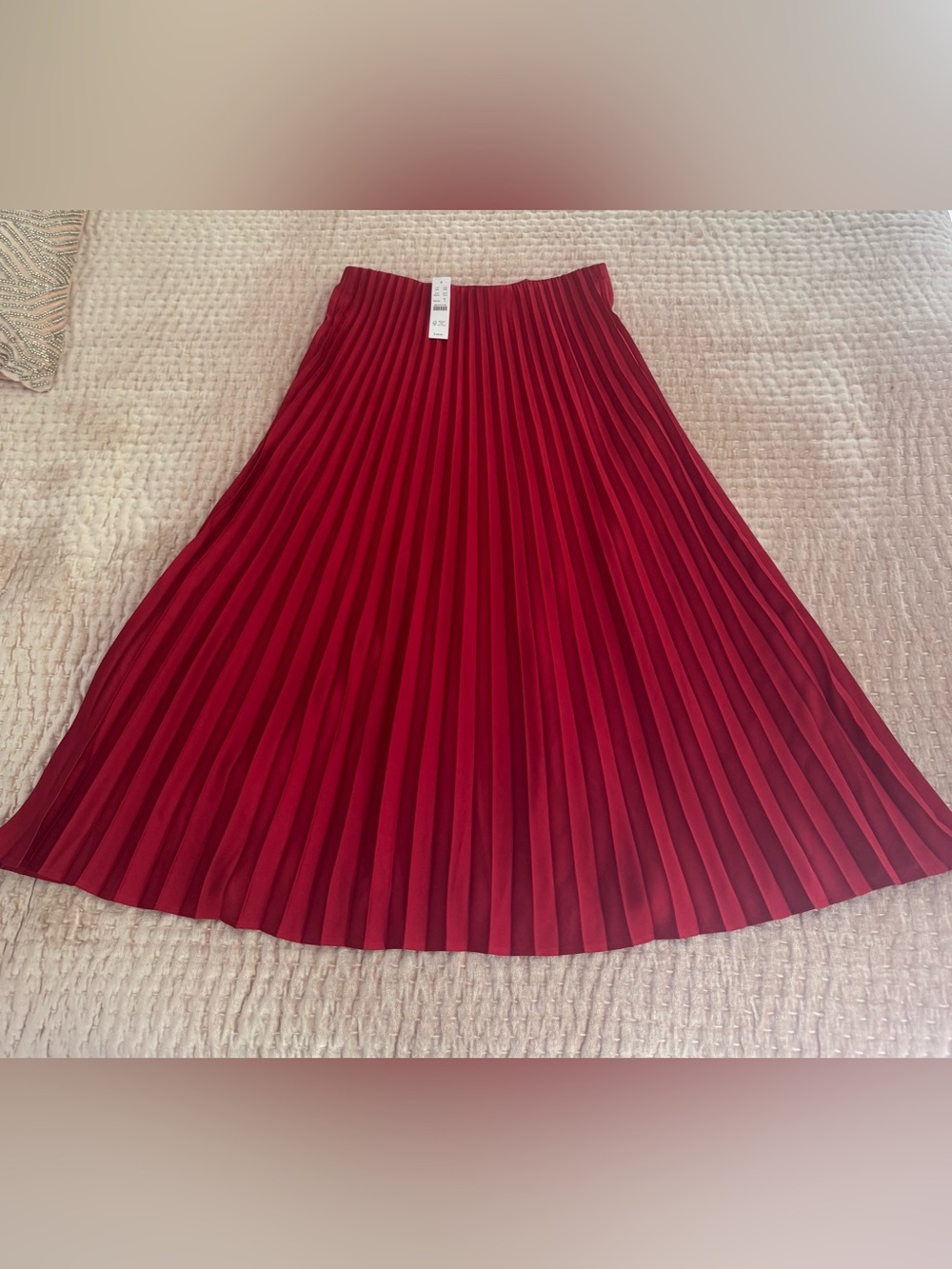 J. Crew Gwyneth Red Satin Pleated Slip Midi Skirt Lined Elastic Stretchy 31”